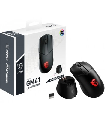 MSI CLUTCH GM41 LIGHTWEIGHT WIRELESS Gaming Mouse 'RGB, upto 20000 DPI, low latency, 74g weight, 80 hours battery life, 6 Progr